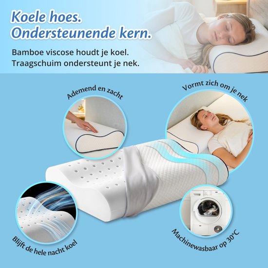 Oreiller orthopédique Ella Wave-Hard pour les personnes dormant sur le dos ou sur le côté - Oreiller ergonomique en mousse à mémoire de forme pour le soutien de la nuque - Oreiller pour les douleurs cervicales, 60 x 40 cm - Blanc