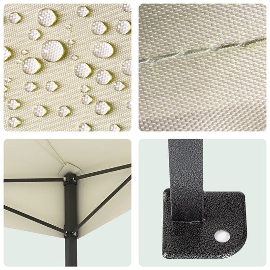 Tente de fête LifeGoods - Pavillon - 3 x 4,5 m - Parois latérales - Montage facile - Pliable - Imperméable - Sac de transport à roulettes - Beige