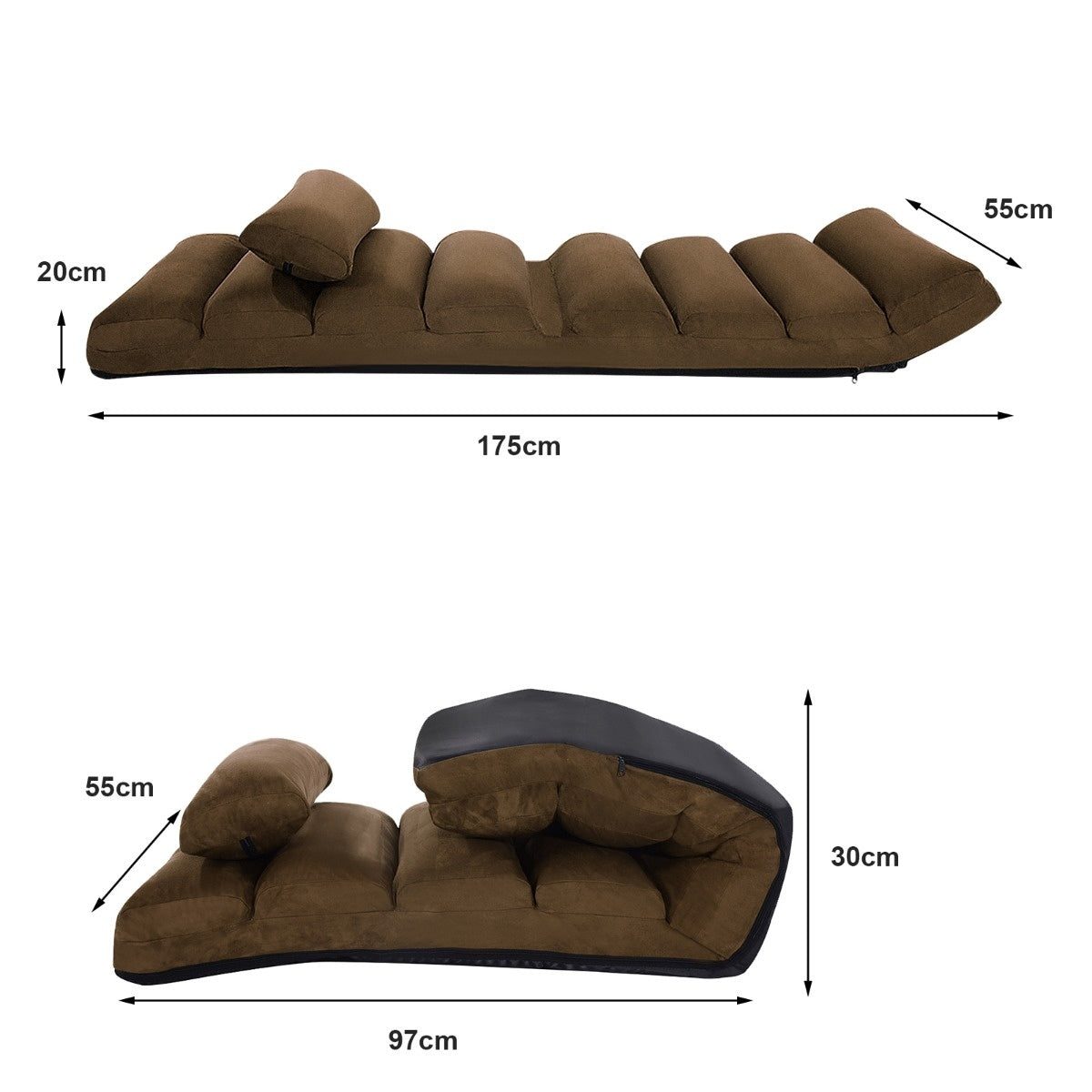 Chaise de sol Coast avec dossier pliant 175 x 55 x 20 cm marron