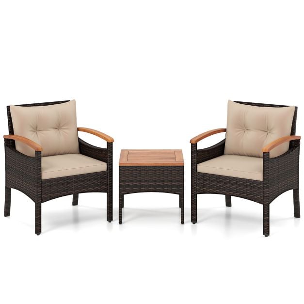 Ensemble de jardin Coast en rotin, 3 pièces – Chaises 60,5 x 60 x 73 cm – Marron
