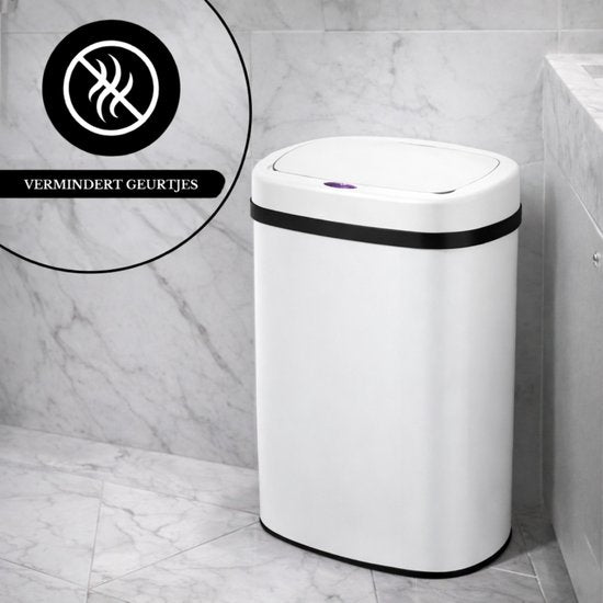Bayt Poubelle - Poubelle 60 litres - Poubelle avec capteur - Poubelle - Corbeille - Métal - Blanc
