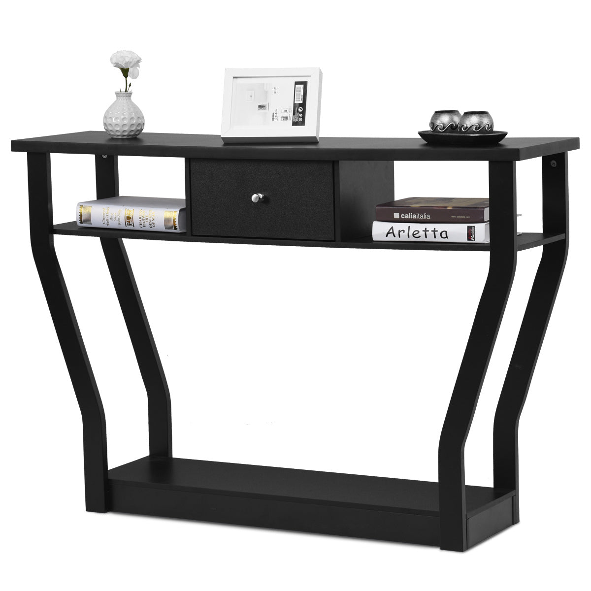 Coast Console Table noire table à fleurs avec tiroir et étagère 120 x 30 x 81 cm noir