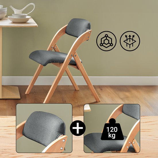 SoBuy Set of 2 Folding Chair, Office Chair with Upholstered Seat Cushion, Dining Chair, Nature/Dark Grey, 47.5x77x59 cm, FST92-SGx2 - pour la salle à manger, le balcon ou le bureau