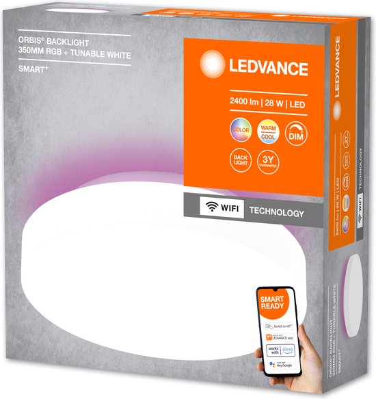 LEDVANCE Luminaire : pour plafond, DECORATIVE PLAFOND BACKLIGHT WITH WIFI TECHNOLOGY / 28 W, 22-...24- V, angle de rayonnement : 11-, RGBTW, 3-65- K, matériau du boîtier : acier, IP2-