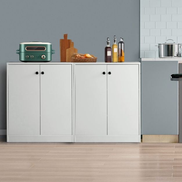 Buffet Coast blanc – Meuble de rangement moderne à 2 portes et 3 étagères – 72 x 34 x 85,5 cm