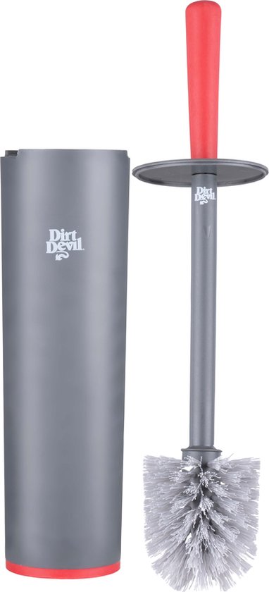 Brosse de WC Dirt Devil avec support - Support robuste - 39 x 12 x 16 cm - Gris/Rouge