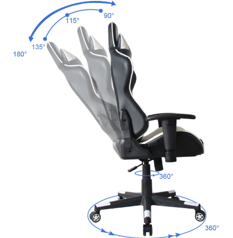 Fauteuil gaming VDD HUKY1010_WITZWART - Dossier réglable à 180° - Rotation à 360° - 120-130 cm - Noir/Blanc