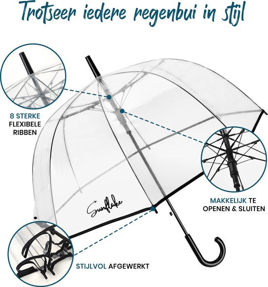 Parapluie transparent - Transparent - Parapluie dôme pour adultes - Mariage - Parapluie de mariage - Sunflake