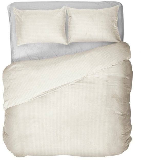 Housse de couette Kayori Elin en satin de coton - 140 x 200-220 cm + 1 taie d'oreiller - Lit simple - Blanc cassé