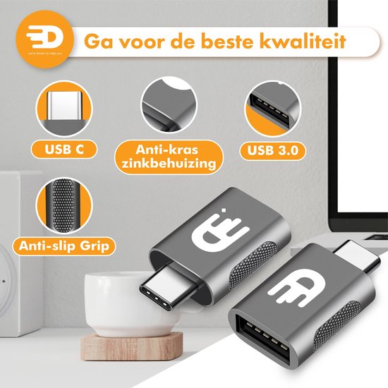 Drivv. Adaptateur USB C vers USB A - 2 pièces - Gris spatial - Thunderbolt 3 - USB 3.0 - 5Gbps