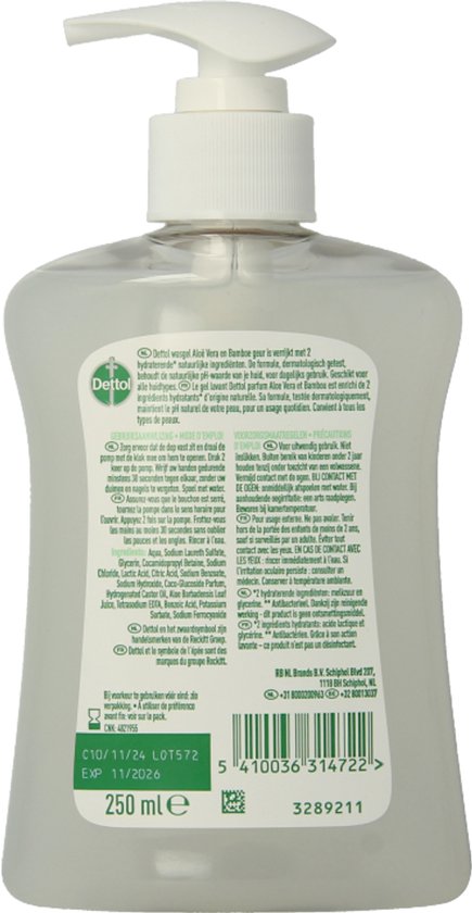 Savon pour les mains Dettol - Antibactérien - Adoucissant - À l'aloe vera - 250 ml