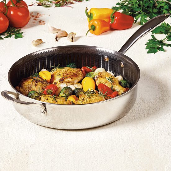 LIVINGTON Titan Pan - poêle en acier inoxydable revêtue de 28 cm avec revêtement antiadhésif diamanté - poêle haute résistante au four, adaptée à tous les types de cuisinières