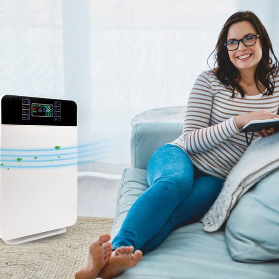 Livington AirPurifier - Purificateur d'air 30 m² Blanc - Système de filtration à 6 éléments - Filtre HEPA, filtre à charbon actif, filtre UV, ioniseur