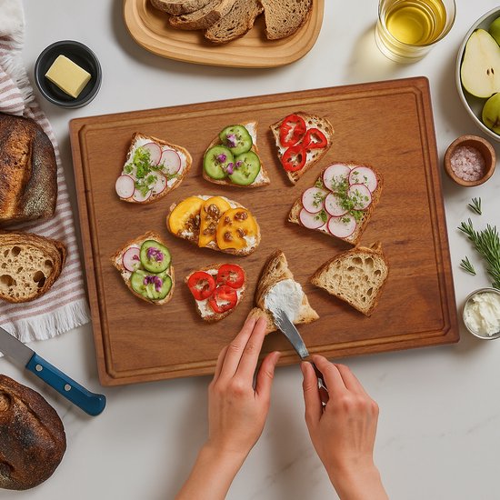 Deleca Planche à découper en bois de noyer - Double face avec poche à jus / poignées - Grande et épaisse planche à découper - Pour la cuisine, planche à découper durable, planche à servir, planche à fromage, planche à boissons, planche à tapas - Bois de n