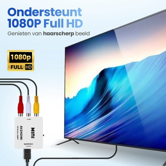 Garpex® Adaptateur AV vers HDMI - Convertisseur RCA vers HDMI - AV vers HDMI - Commutateur HDMI - 1080P Full HD - câble d'alimentation USB inclus