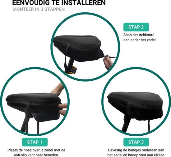 TIKKENS® Housse de selle vélo Gel 3D - Housse de pluie Imperméable - Housse de selle vélo Silicone - Tapis de selle - Housse de selle vélo - Noir