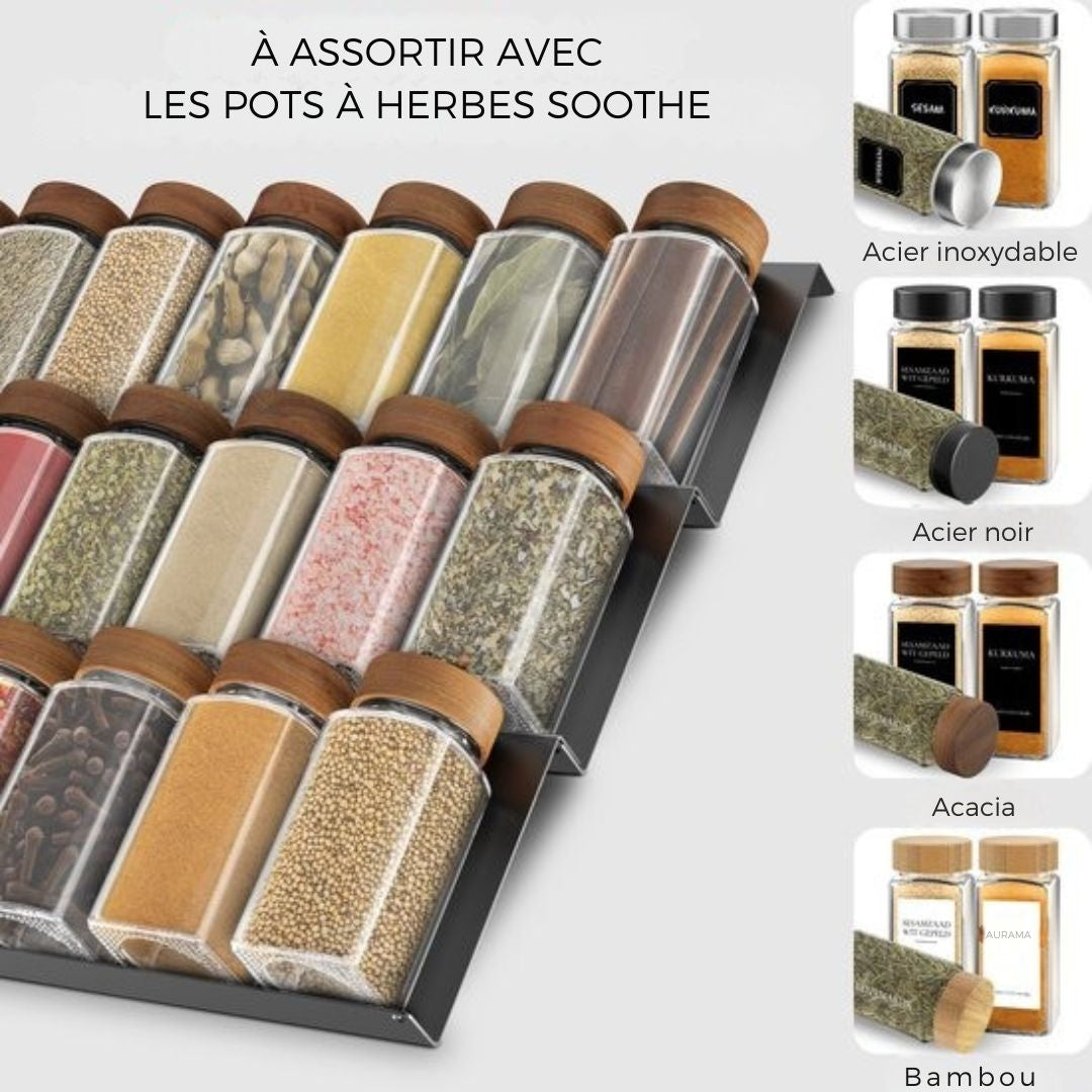 Tiroir à épices Soothe pour 24 pots à épices - Extensible - Étagère à épices - Acier inoxydable