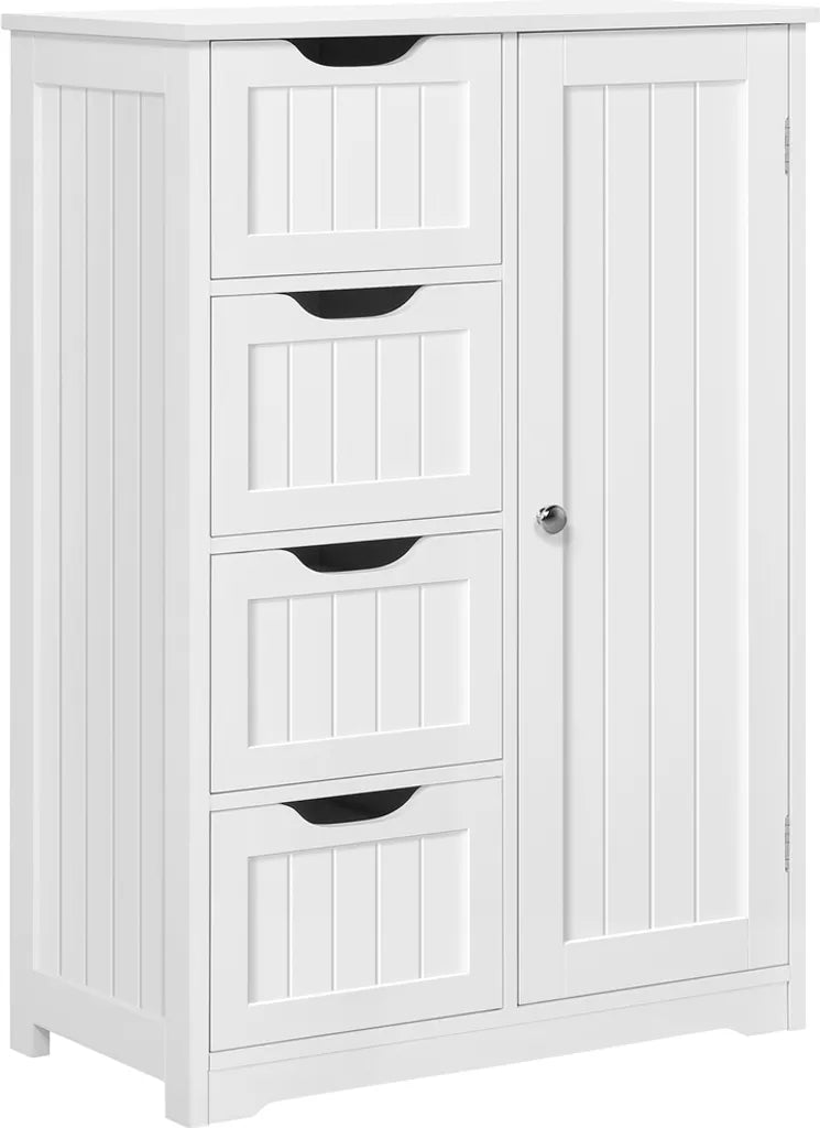 Meuble de salle de bains Yaheetech avec 4 tiroirs et étagères réglables - Blanc - 66 x 35 x 90 cm