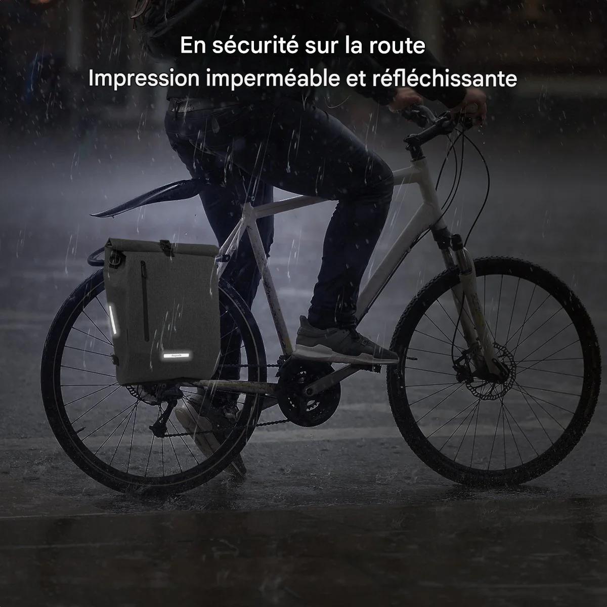 LifeGoods Sac de vélo - Compact - Sac à bandoulière et sac à dos - 25L - Porte-bagages ronds - Imperméable - Gris