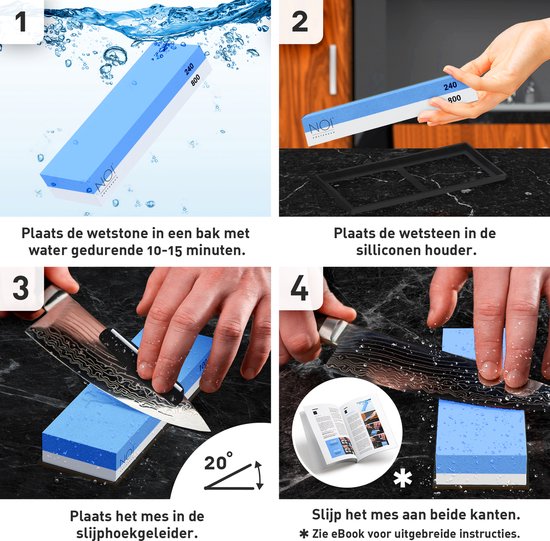 NOI Amsterdam - Luxury Double-Sided Sharpening Stone - Aiguisoir à couteaux - Wetstone - 240/800 3000/8000 - Accessoires de cuisine