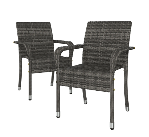 Yaheetech : lot de 2 chaises de jardin en rotin - Gris - 58 x 58 x 84 cm - Empilables, avec accoudoirs