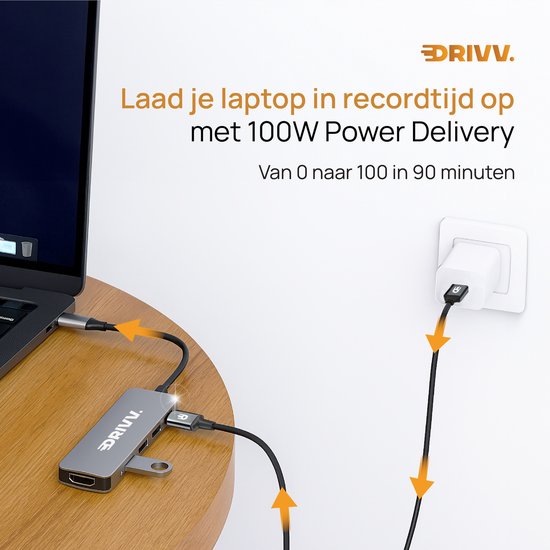 Hub USB-C haut de gamme 5 en 1 - HDMI 4K 30 Hz - PD 100 W - USB 3.0 - USB 2.0 - Répartiteur USB - Adaptateur - Gris sidéral