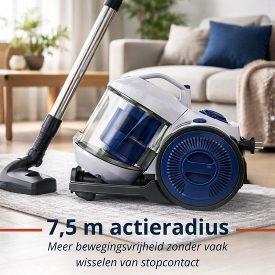 Aspirateur sans sac Dirt Devil DD2503 - Aspirateur 800 W avec filtre HEPA 12 - Aspirateur cyclonique avec brosse combinée, suceur pour fentes et embout pour meubles - Bac à poussière de 2,2 L - Blanc/Bleu