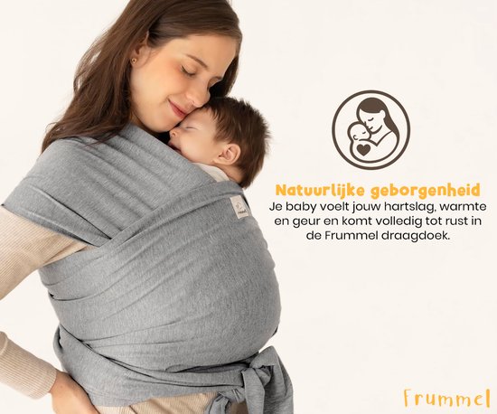 Frummel Baby Sling Grey - Écharpe de portage - Porte-bébé - Écharpe tissée - Bébé 0-36 mois - Nouveau-né