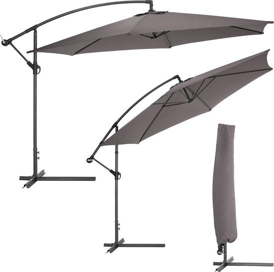 Parasol flottant en aluminium - Tectake® - Diamètre 350 cm - Inclinable - Protection UV - Housse de protection incluse - Gris