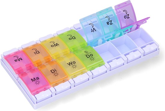 Boîte à pilules Gandria 7 jours - Boîte à pilules - Boîte à pilules avec 14 compartiments - Boîte à médicaments avec fermeture solide - Grands compartiments - Différentes couleurs