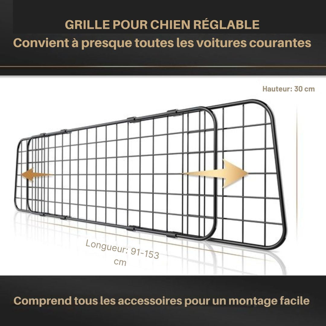 Grille pour chien réglable en continu -  Support de sécurité pour coffre - HELDENWERK - Montage facile sans outils - Acier noir