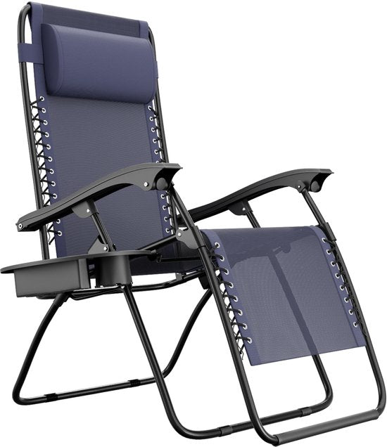 LifeGoods Fauteuil de jardin pliable - Chaise longue de jardin - 30°-90° réglable - Métal - Bleu