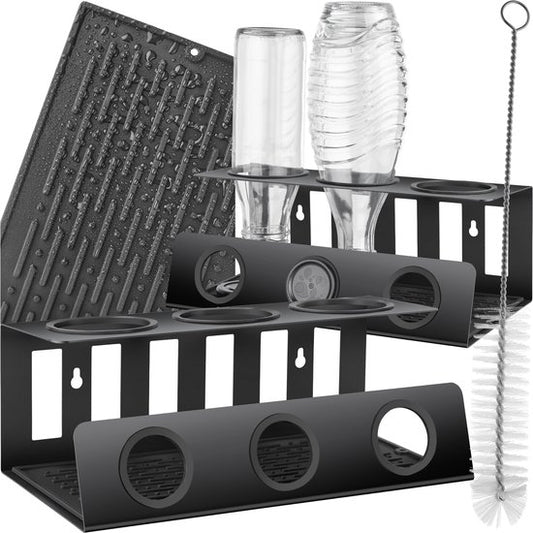 tectake® Porte-bouteilles de soda - Egouttoir pour bouteilles - Support pour bouteilles - Egouttoir - Acier inoxydable - Tapis d'égouttage amovible inclus - Pour 3 bouteilles