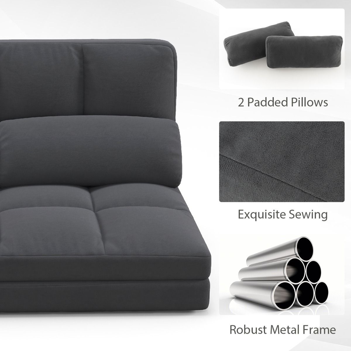 Banquette de sol pliable Coast - Canapé-lit 3 en 1 - Dossier réglable - Gris foncé
