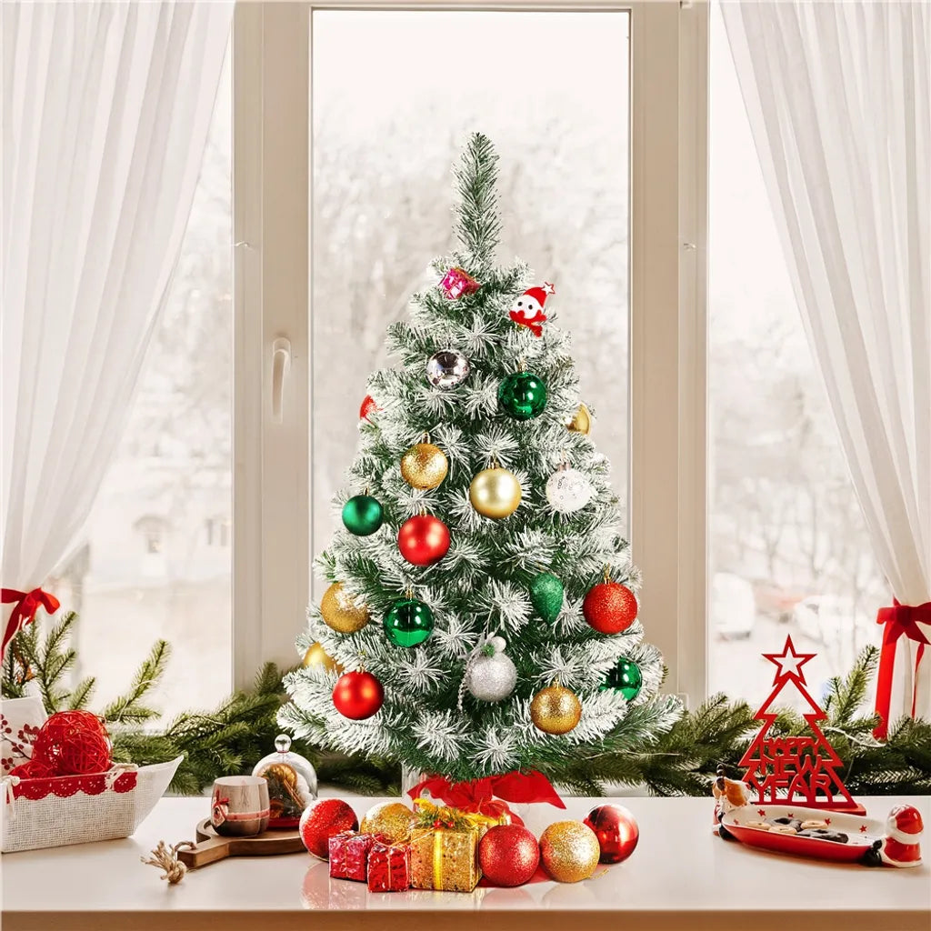 Yaheetech Arbre de Noël Artificiel - 90 cm - Effet de neige - Table Top - 96 branches - Standard - Vert