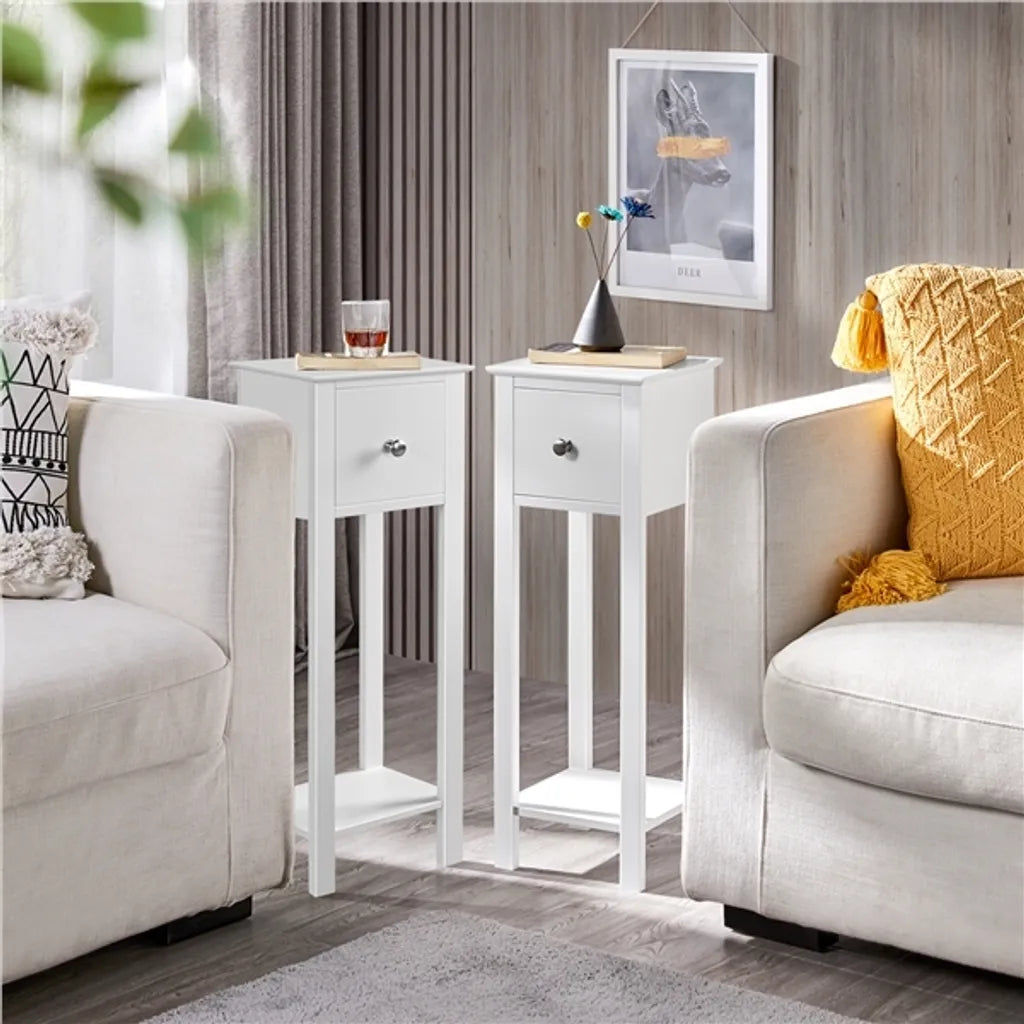 Yaheetech Lot de 2 tables de chevet avec tiroir et compartiment ouvert - Blanc - 25 x 25 x 70 cm