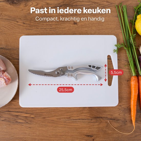 AoraKitchen Ciseaux à viande - Ciseaux de cuisine en acier inoxydable - pour la viande, le poisson, le poulet et les os - Ciseaux à herbes - Lavable au lave-vaisselle - Couvercle inclus