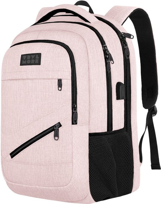 TRVLMORE Sac à dos à vie - Sac à dos avec compartiment pour ordinateur portable de 15,6 pouces - Cartable - Résistant aux éclaboussures - Hommes et femmes - Garçons et filles - 28L - Rose
