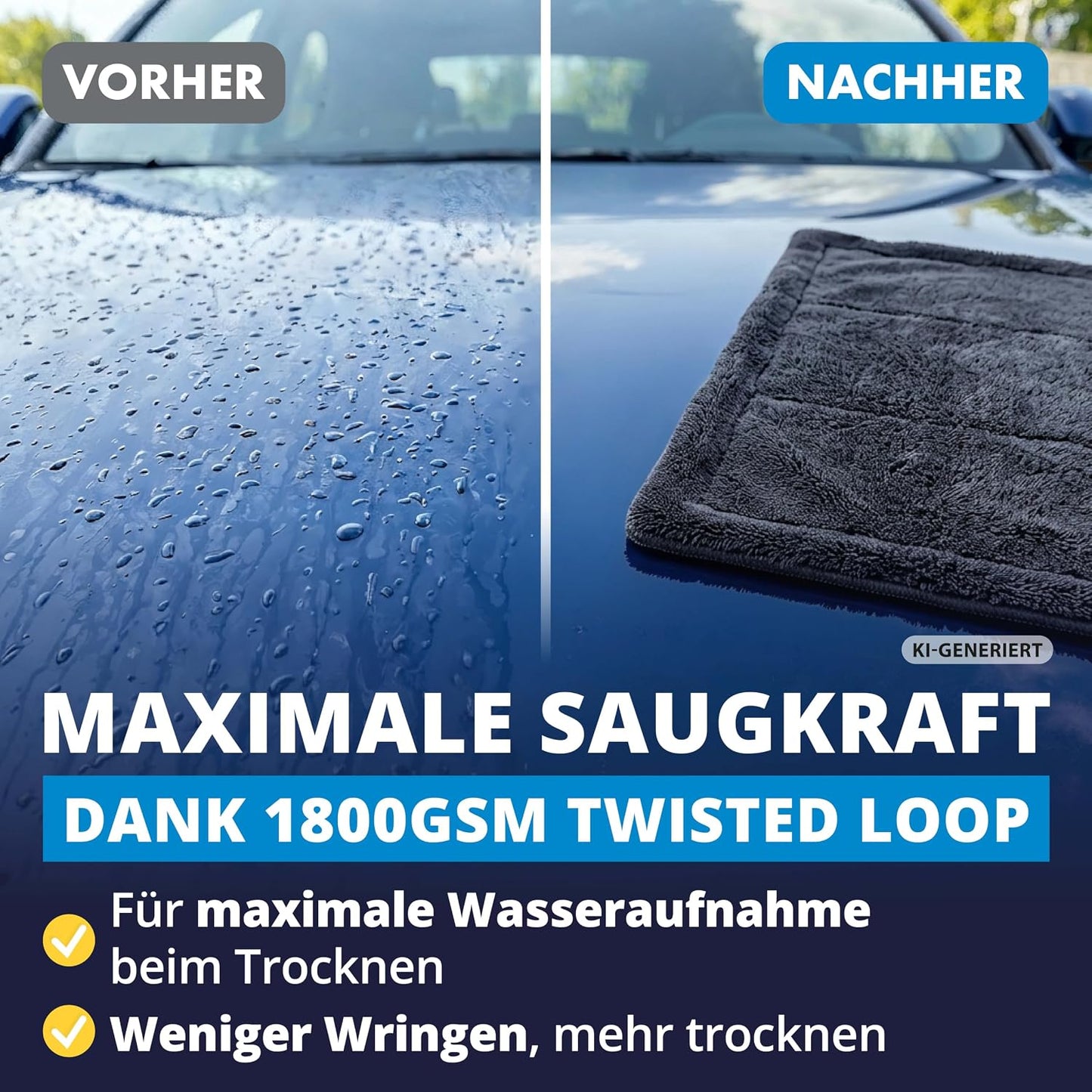 Chiffon de séchage pour voiture Licargo XXL - 80 x 50 cm - Gris - 1 800 g/m² en microfibre