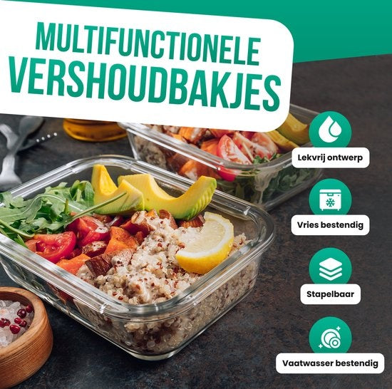 Avalo Plateaux de conservation en verre - Plateaux de préparation de repas - Plateaux de congélation - Avec couvercle - 5 pièces 1060ml