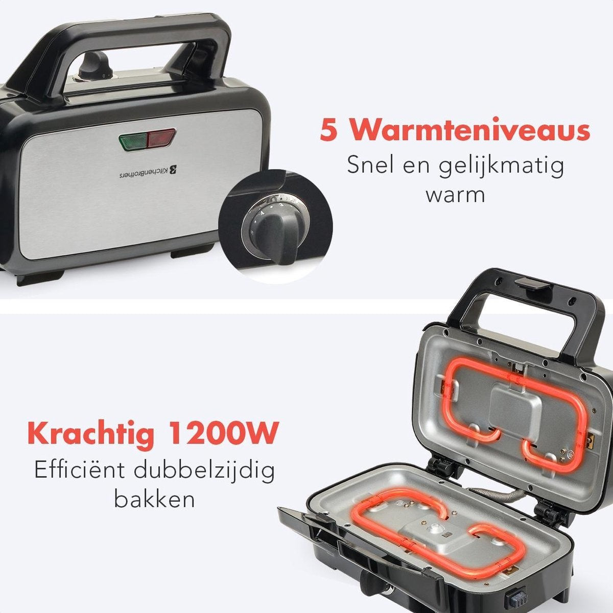 Appareil multifonction 3-en-1 KitchenBrothers - Gaufrier/Grill/Croque monsieur - Plaques interchangeables - acier inoxydable