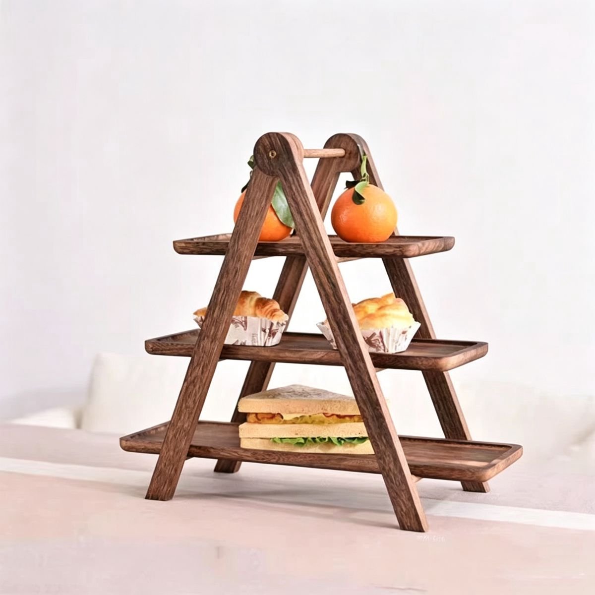 Ceruzo : présentoir en bois à 3 étages – étagère pliable – 43 x 18 x 40 cm
