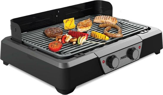 Princess BBQ Table Grill 112254 - Noir - Thermostat réglable - BBQ de table - Appareil pour grillades - Grande surface de cuisson - 2000W