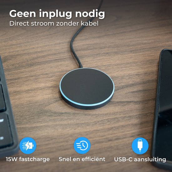 Chargeur sans fil Nuvance 15 W - Chargeur sans fil - Compatible MagSafe - USB-C - Chargeur rapide - Chargeur sans fil - Noir