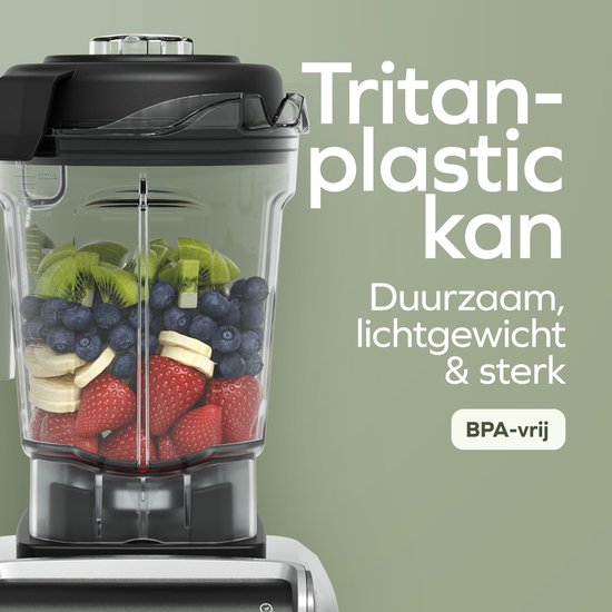 KitchenBrothers Power Blender - 1600W - 2L - Smoothie Maker - Ice Crusher - Gris Métallique