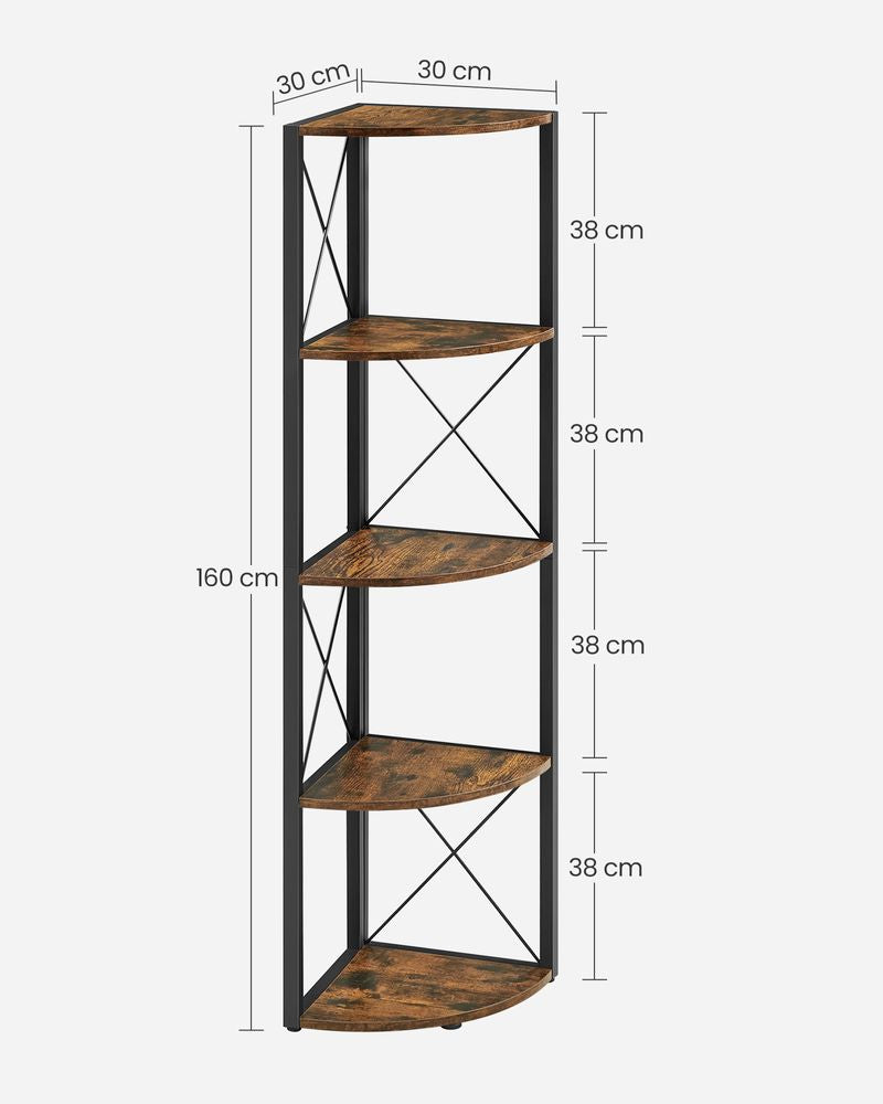 Étagère d'angle Vasagle à 5 niveaux - Marron vintage/Noir - 30 x 30 x 160 cm