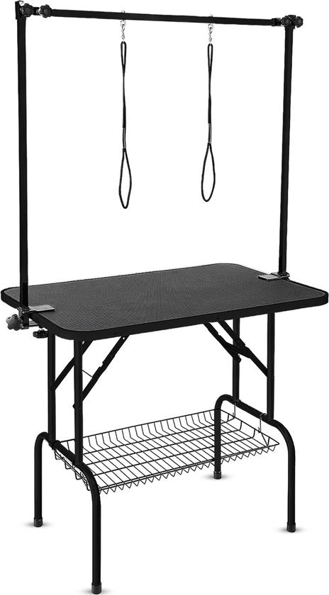 Animali Grooming Table - Table de toilettage pour chiens/chats - Table de toilettage pour chiens - Pliable - Option laisse - Panier de rangement - Capacité de charge 80KG - Noir