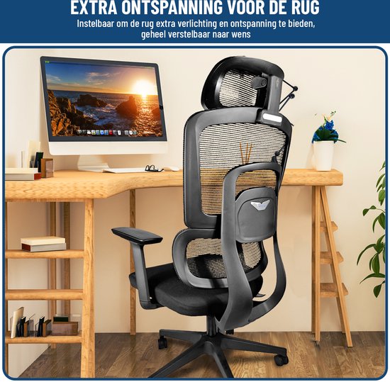 Chaise de bureau ergonomique ArtGlobal® - réglable - soutien lombaire - inclinable à 125°
