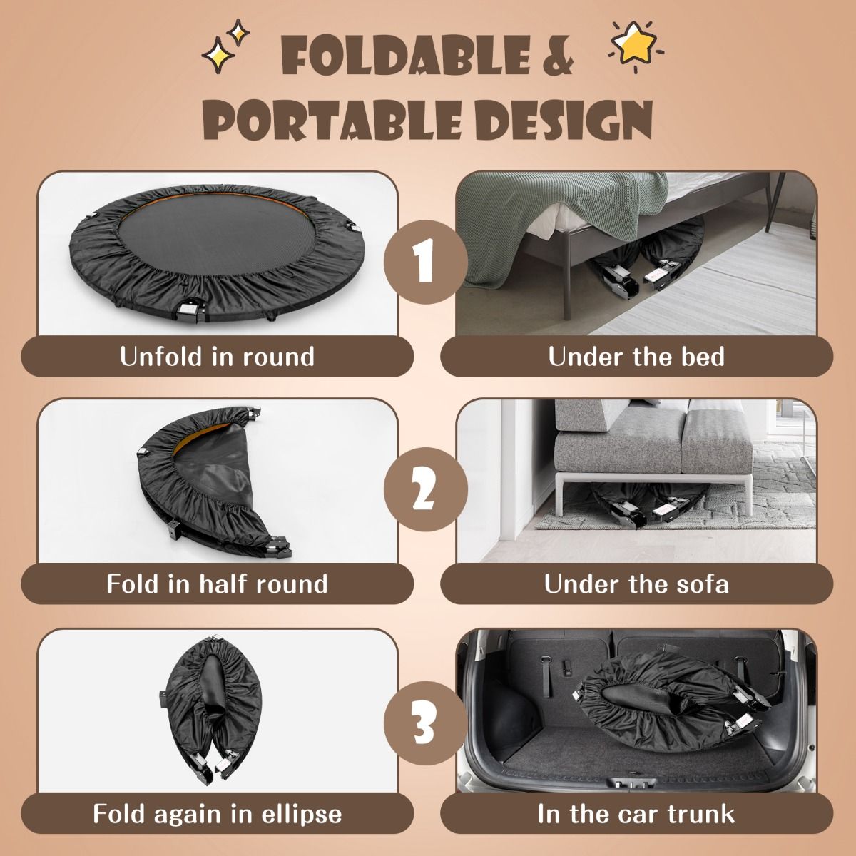 Mini trampoline Coast avec poignée réglable - jusqu'à 100kg - Ø117cm