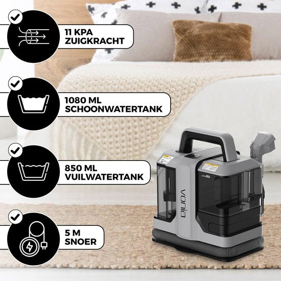Vonia Nettoyeur de tapis - Nettoyeur de taches - Nettoyeur de canapé - Machine à nettoyer - Nettoyeur de meubles - 450W - Gris